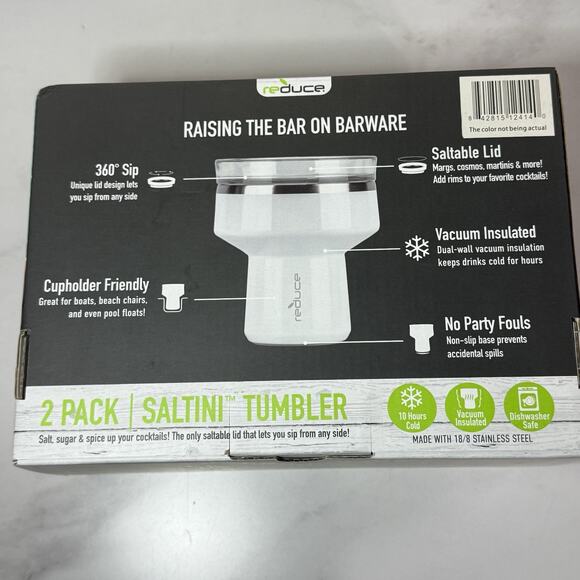 Reduce SALTINI TUMBLER 2pc Set 12 oz Cocktail 360° Salt & Sip Saltable Lid NEW - Picture 4 of 7